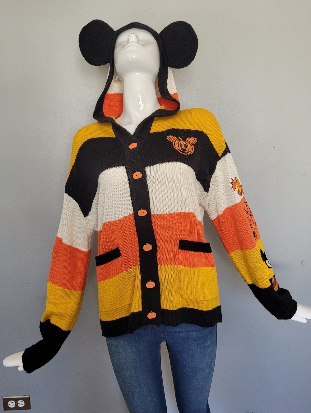 Her Universe Disney Halloween Mickey Mouse Stripe Hooded Cardigan, BNWT, Size M - Picture 2 of 9